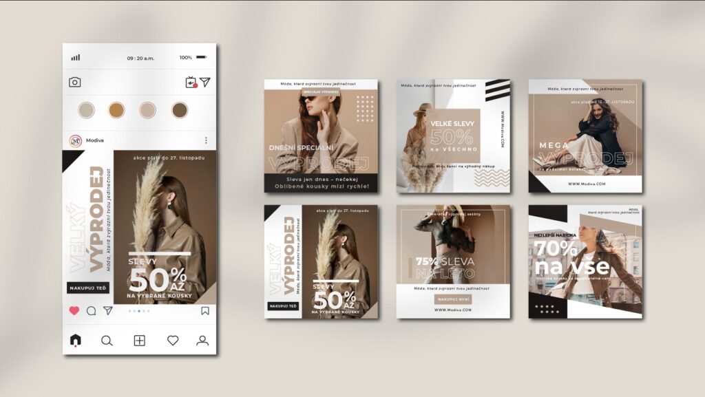 grafické zpracování instagramových příspěvků pro modní značku